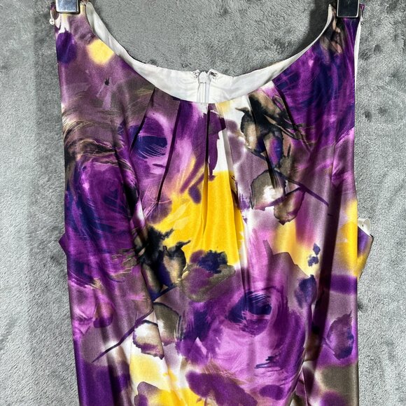 Ann Taylor Silk Dress Womens Size 10 Purple Silk/Cotton Belted Sleeveless Floral - Picture 5 of 12
